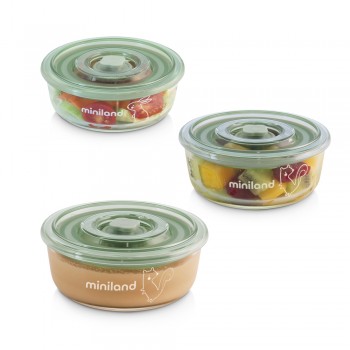 Miniland Set 3 contenedores de vidrio redondos 300ml