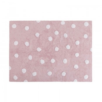Lorena canals alfombra lavable topos rosa-blanco